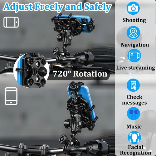 Vista 8 de LOKTENWO Soporte de teléfono para motocicleta con amortiguador de vibraciones y bloqueo seguro de alta velocidad, antirrobo, ATV, scooter, manillar