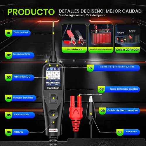 Vista 9 de Autel PowerScan PS100, probador de sonda de circuito de potencia automotriz