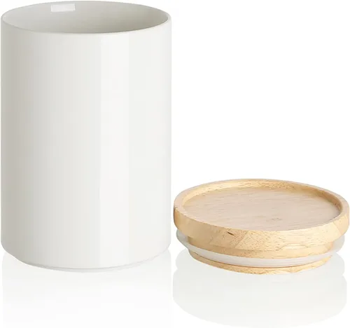 Vista 71 de Recipientes de cocina Sweejar, tarro de almacenamiento de cerámica para alimentos, recipientes apilables con tapa hermética de madera para servir