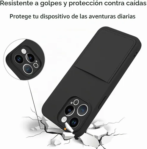 Vista 4 de Funda diseñada para iPhone 15 Pro con tarjetero para mujeres y hombres, cubierta de silicona suave [forro de microfibra], protección completa