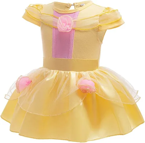 Vista 8 de Disfraz de princesa de Belle Sofía Blancanieves para niñas pequeñas, disfraz de princesa, Navidad, Halloween, mameluco con diadema