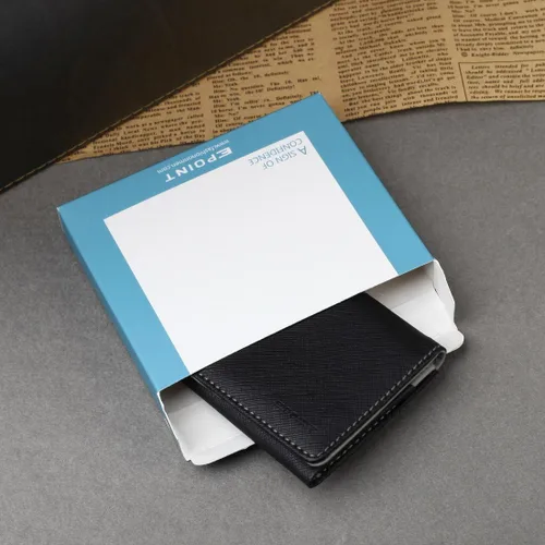 Vista 7 de Multicolor sólido para hombre de cuero clip de dinero Navidad para padre, Negro, gris-ecm10a05