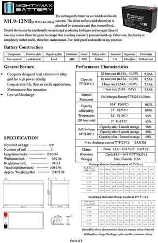 Vista 6 de Mighty Max Battery Batería de repuesto 12V 9AH SLA para CooPower CP12-10