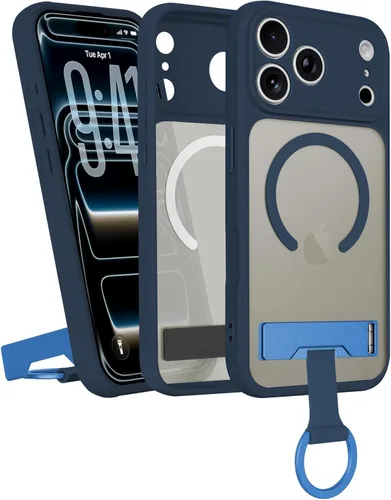 Vista 11 de Funda para iPhone 16 Pro Max, compatible con Magsafe, color negro Funda magnética mate translúcida, agarre de anillo de dedo, soporte ajustable