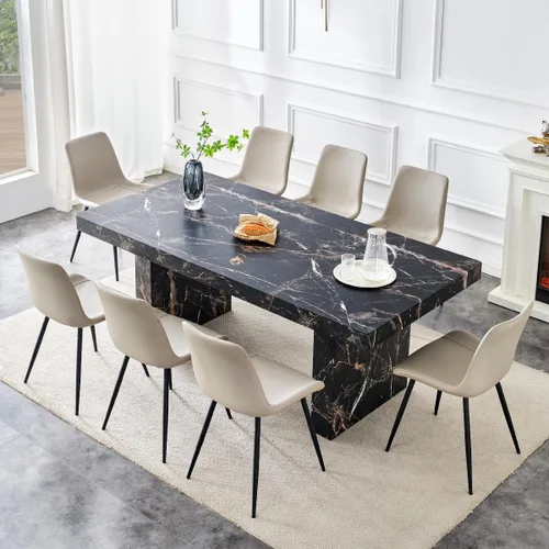 Vista 34 de gopop Mesa de comedor de mármol de 63 pulgadas, tablero de mesa de comedor MDF con patrón de mármol y base para cocina y comedor.