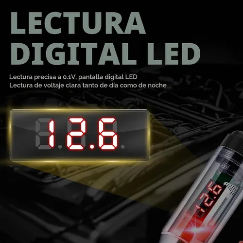 Vista 3 de Lámpara de Prueba Automotriz 5-90V Probador de Circuito LED Digital con Pantalla de Voltaje, Probador de Luz Bidireccional Automático, Probador