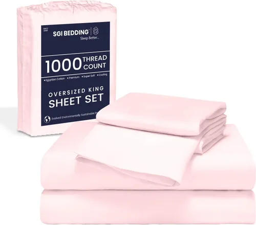 Vista 15 de SGI Bedding 108" x 108" Juego de sábanas de 4 piezas de tamaño Alaskan King de 1000 hilos 100% de algodón egipcio - Sábanas de bolsillo profundo