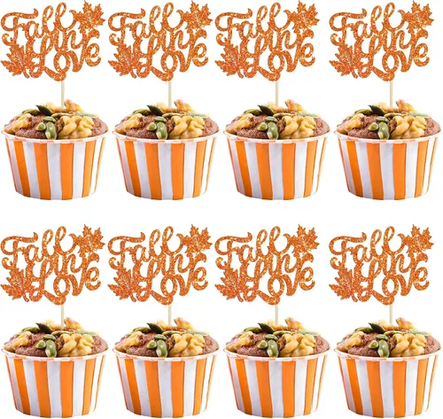 Vista 11 de Gyufise 24 decoraciones para cupcakes de otoño con texto en inglés "Miss to Mrs Cupcake Topper Champage Gold Fall Pumpkin Bride Shower Cake Toppers