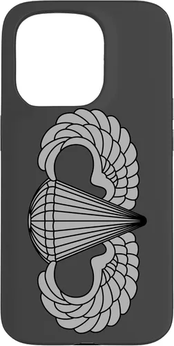 Vista 13 de Insignia básica de paracaidista para iPhone 14, alas de salto aerotransportadas, funda gris