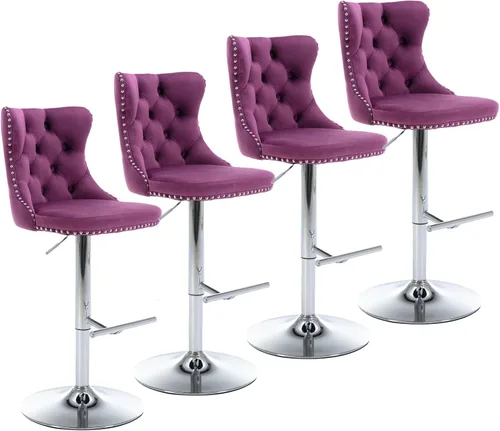 Vista 14 de Aoowow Juego de 2 taburetes de bar giratorios ajustables con parte trasera de terciopelo copetudo, sillas de bar modernas tapizadas con cabeza