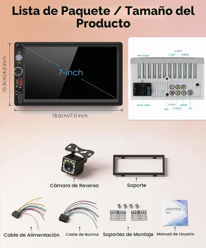 Vista 6 de Estéreo de automóvil de 7 pulgadas, doble DIN, CarPlay inalámbrico, Android Auto, radio de pantalla táctil de 2 DIN, estéreo Bluetooth, cámara
