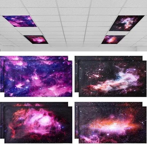 Vista 8 de ROCEEI Paquete de 8 cubiertas de luz fluorescente, 4 x 2 pies, cubiertas magnéticas de cielo nocturno a granel para luz de techo de aula, reduce