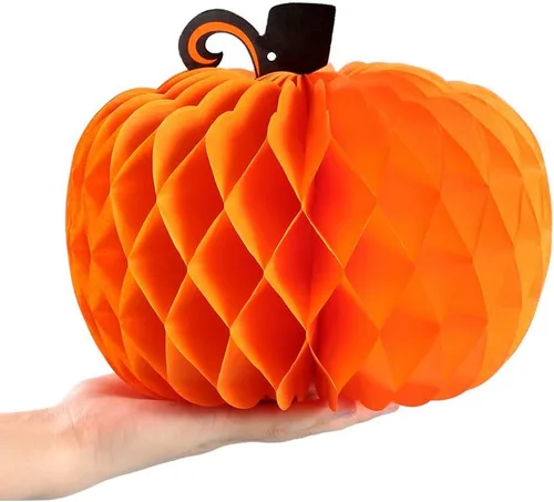 Vista 4 de Kalolary Paquete de 8 paquetes de papel de panal de calabaza de Halloween calabaza panal de abeja bola de Halloween, día de Acción de Gracias
