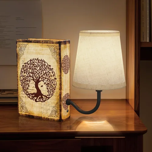 Vista 9 de Lámpara de estantería vintage recargable, lámpara de libro inalámbrica con pantalla de lino, lámpara de mesa regulable con control táctil