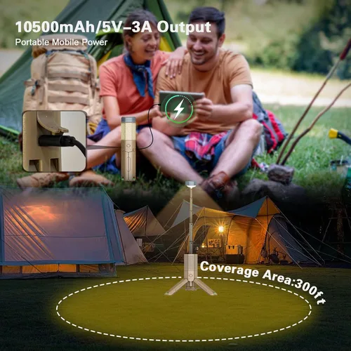 Vista 3 de Luces telescópicas para campamento, recargables y plegables de 10500 mAh, linternas LED con soporte, linternas impermeables IPX7 con base magnética