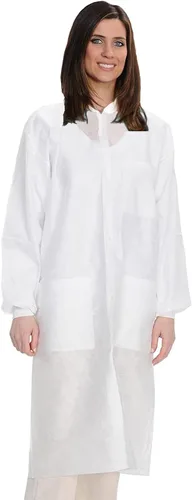 Vista 6 de Medical Nation Paquete de 10 abrigos de laboratorio desechables Abrigo de laboratorio duradero de 1.76 oz SMS hasta la rodilla, reutilizable