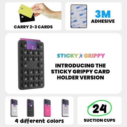 Vista 2 de StickyGrippy Soporte de Tarjetas con Ventosa, Cartera para Teléfono, Accesorio Adhesivo de Silicona para iPhone y Android, Soporte de Ducha con Negro