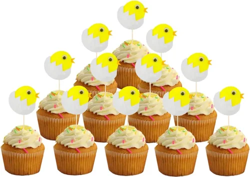 Vista 6 de ABOOFAN 48 piezas de decoración para cupcakes de pollito, adorables, decoración de Pascua de cumpleaños, decoración de ducha, comida, fiesta, postre