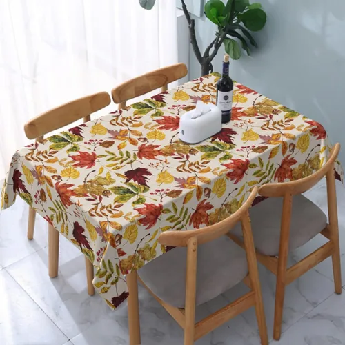 Vista 9 de Sweetshow Mantel cuadrado de otoño de 52 x 52 pulgadas con estampado de hojas de arce y hojas de arce, diseño de madera de Acción de Gracias