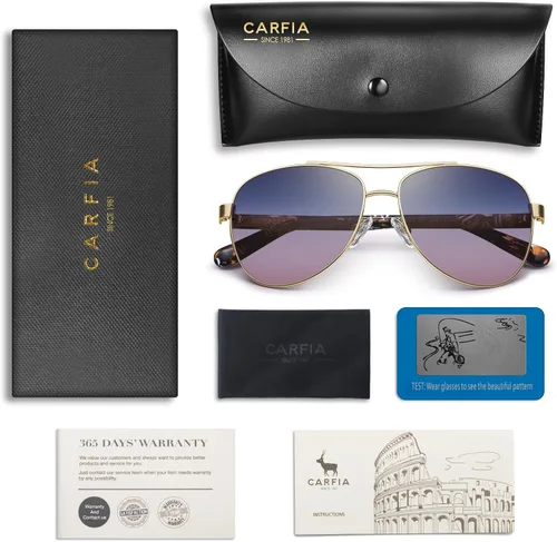 Vista 57 de CARFIA Gafas de sol polarizadas para mujer, protección UV, brazos de acetato, marco de metal, sombras para mujer, CA3216