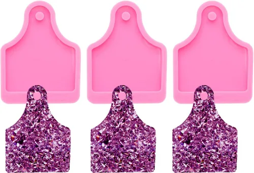 Vista 11 de 3 piezas de moldes de silicona de resina brillante con huella de pata para hacer llaveros DIY, molde de epoxi en forma de corazón con anillo