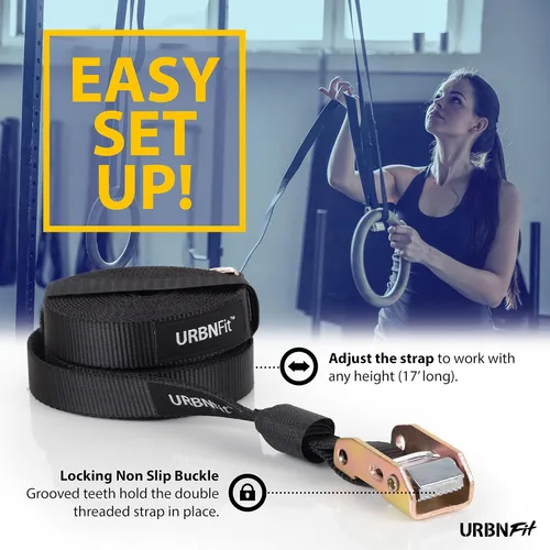 Vista 2 de URBNFit Anillos de gimnasia – Anillos olímpicos antideslizantes con correas ajustables para Crossfit y entrenamientos de gimnasio en casa