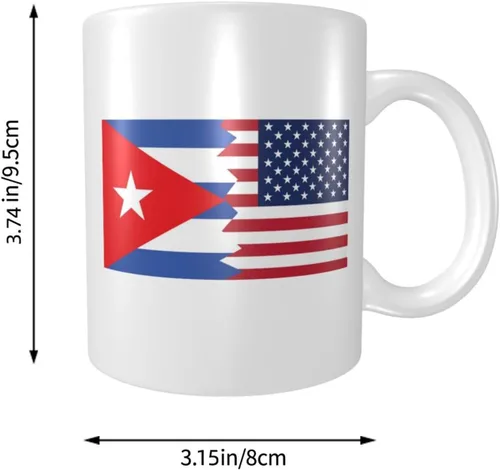 Vista 3 de Rqwaaed Taza de cerámica con estilo de bandera americana y cubana, tazas de oficina, taza de cerámica ecológica con impresión individual, taza