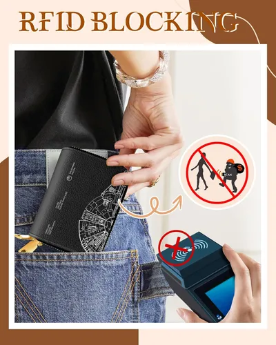 Vista 5 de Miss Adola Cartera para tarjetas de crédito para mujer, con bloqueo RFID, organizador de tarjetas de cuero, para mujeres y niñas, estética, bonita