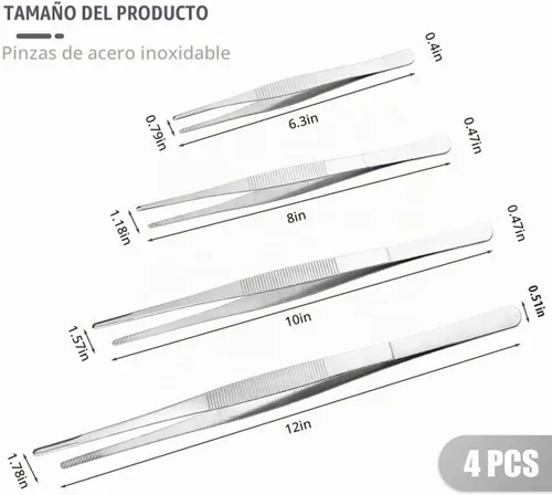 Vista 2 de 4 pinzas de cocina para alimentos, pinzas de acero inoxidable con puntas dentadas de precisión para barbacoa, asar, cocinar y servir