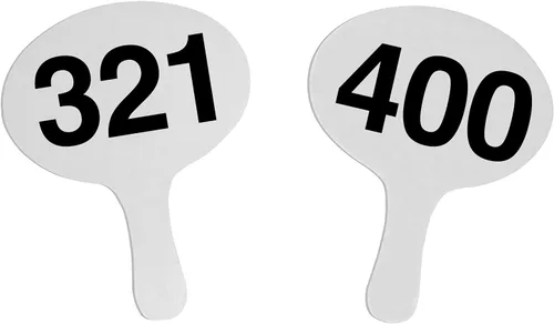 Vista 10 de 1-40, 0.079 in Cartonplast, Better Bidders Oval Shape Auction Paddle Set, 1-Piece White Plastic Fans (1-40) Q=40, (línea "BasicPRO")