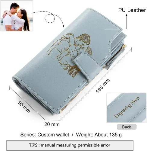 Vista 9 de Loveje - Billeteras personalizadas para mujer, de piel sintética, con grabadas fotográficas, triple pliegue, tarjeta de crédito, cartera larga