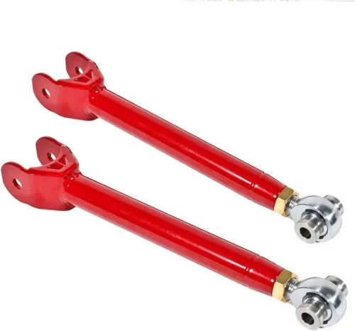 Vista 2 de BMR Brazo trasero de suspensión, trasero, superior, tubular, ajustable, bujes de poliuretano, acero, recubrimiento en polvo rojo, Chevy Camaro