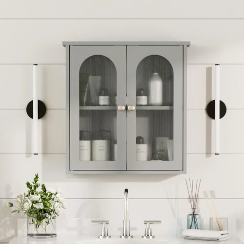 Vista 7 de Botiquín de baño de 22 x 23 pulgadas, gabinete de pared para baño con arqueado Gris