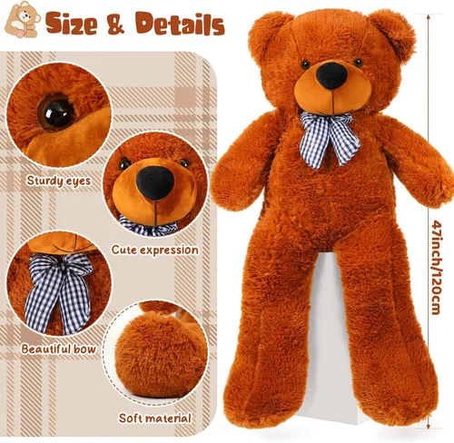 Vista 2 de Soulchen Oso gigante de 47 pulgadas, suave, grande, de peluche, de gran tamaño, con lazo, regalo de cumpleaños, baby shower, recuerdos de fiesta