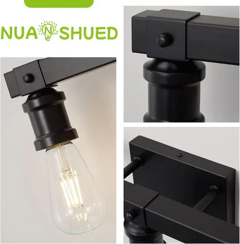 Vista 6 de Lámparas de tocador de baño de estilo rústico con 3 luces sobre el espejo, negro mate, lámpara industrial vintage para pared, para baño, sala