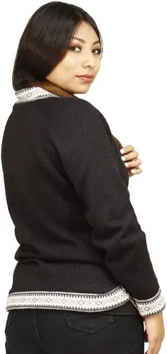 Vista 3 de Suéter de lana de alpaca para mujer, suéteres de alpaca para mujer, chaqueta de lana de alpaca para mujer, diseño étnico, suéter con cuello en V