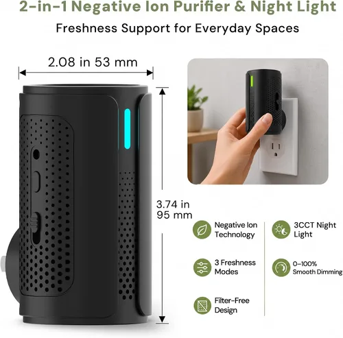 Vista 7 de L LOHAS LED Purificador de aire enchufable con luz nocturna, purificadores