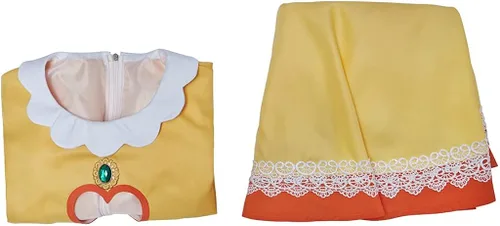 Vista 7 de RocailleCos Disfraz de princesa de margarita amarilla para cosplay, vestido corto, falda corta, traje de Halloween para mujeres y niñas