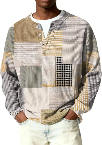 Vista 7 de Camisetas tipo polo de manga larga para hombre, con botones, a rayas, divertidas, de punto, con bolsillo