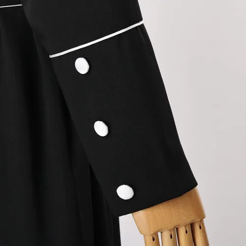 Vista 6 de Disfraz de sacerdote para hombre, bata de sotana romana con cuello alto y cinturón, Negro