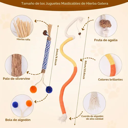 Vista 7 de Juguetes de hierba gatera para gatos de interior – Palitos de Silvervine y juguetes masticables para gatos para limpieza de dientes – Kit de hierba
