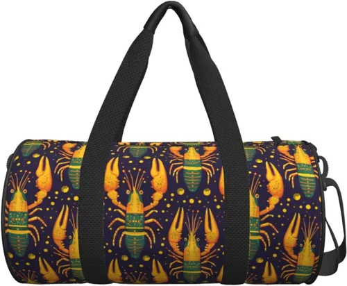 Vista 7 de Large Duffle Bag for Travel - Retro Lobster Yellow Print Gym Bag for Women Men, Travel Foldable Bags for Women Men with Zippered Multiple Pockets