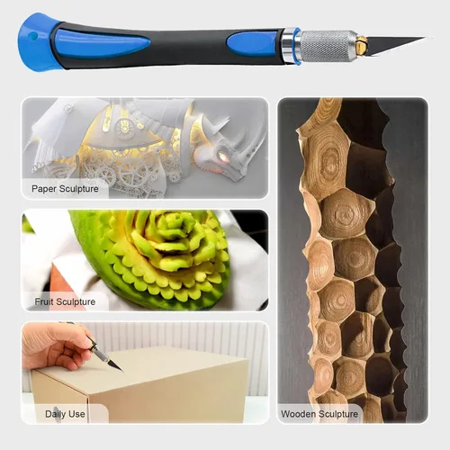 Vista 7 de FOSHIO Juego de 2 cuchillos de precisión para manualidades con 20 cuchillas de repuesto, mango ergonómico antideslizante con cubierta protectora
