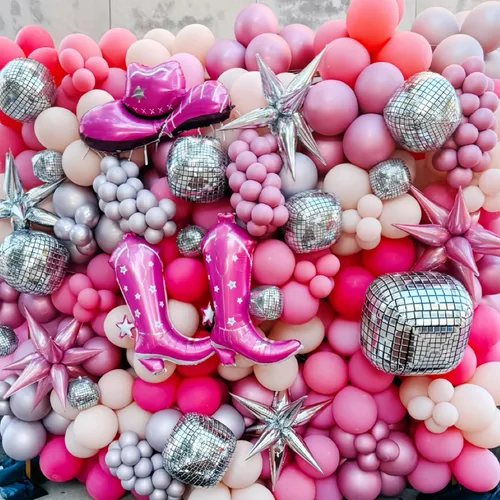 Vista 2 de 4 botas de vaquera rosa+sombrero de papel de aluminio/decoraciones de primer cumpleaños de rodeo niña/decoraciones de fiesta de vaca