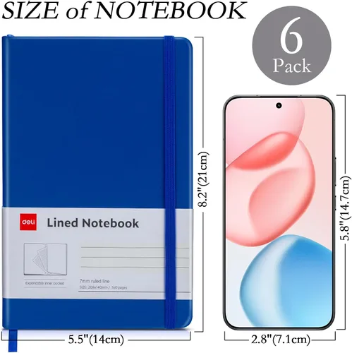 Vista 6 de deli Paquete de 6 cuadernos Moleskine con rayas azules para el trabajo, cuadernos A5 (5.5 x 8.3 pulgadas), 160 páginas de tapa dura, cuadernos