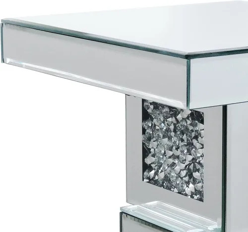 Vista 7 de Mesa auxiliar plateada con incrustaciones de cristal, mesa auxiliar moderna, mesa auxiliar cuadrada pequeña para sala de estar, dormitorio