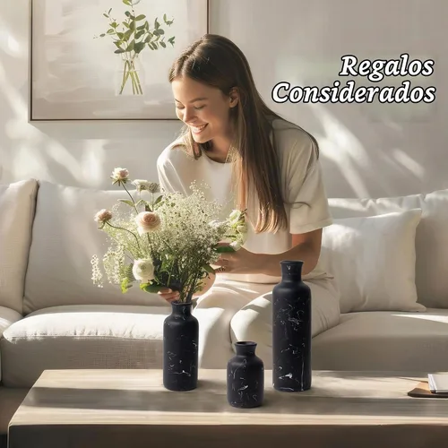 Vista 7 de Juego de jarrones decorativos de resina de 3 piezas, aspecto de mármol