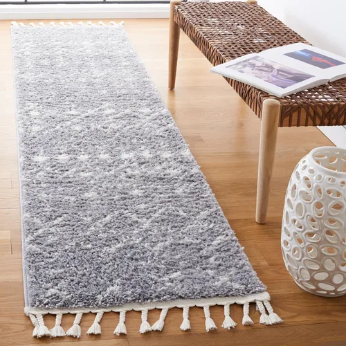 Vista 38 de SAFAVIEH Berber Fringe Shag Collection - Alfombra decorativa de 2 pies 2 pulgadas x 4 pies, color crema y gris oscuro, diseño que no desprende