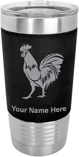 Vista 20 de LaserGram Vaso aislado al vacío de 20 onzas, gallo, grabado personalizado incluido (piel sintética, estilo béisbol)