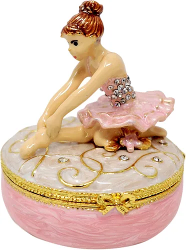 Vista 5 de Caja de joyería de bailarina rosa con texto en inglés "Bejeweled